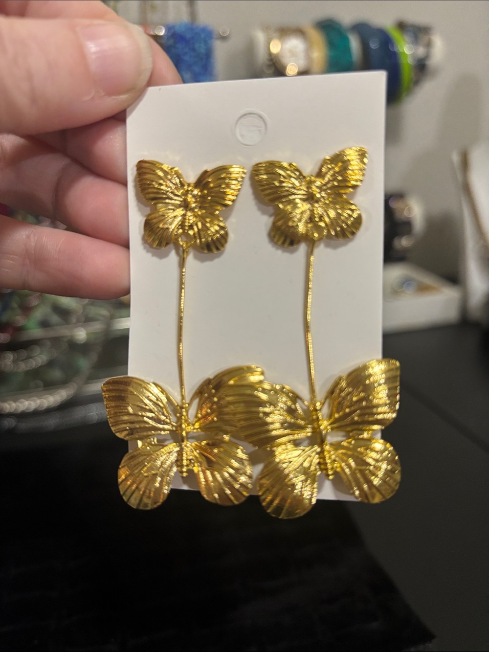 Gold Cottagecore Butterfly Drop Statement Earrings - whimsical, earthy, fairy
